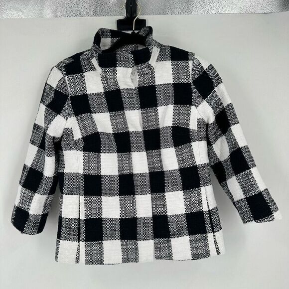 Talbots Women's Buffalo Check Textured Lined Full Zip Jacket Black White Size 4 - Picture 12 of 12